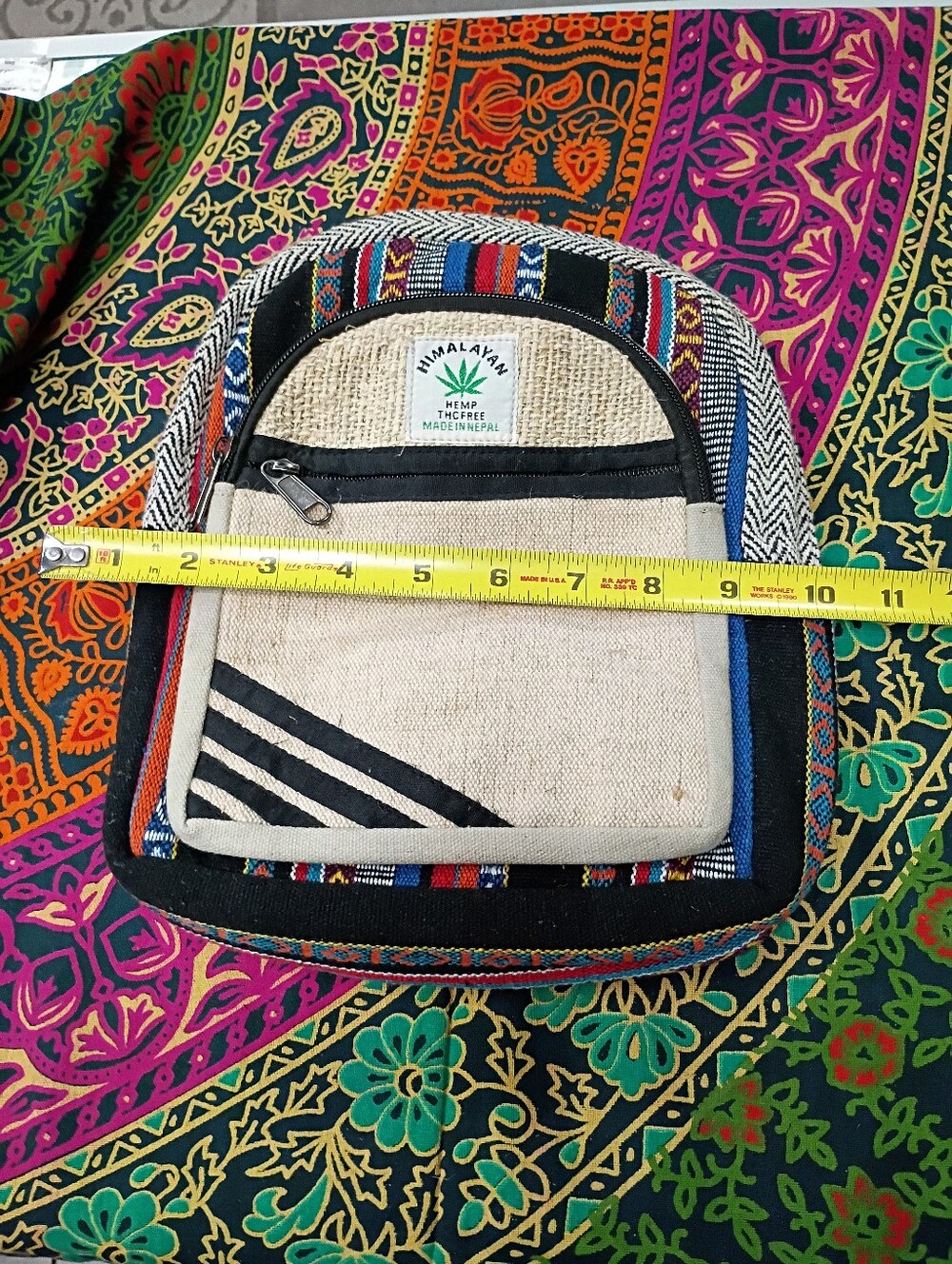 NWOT Himalayan Cream Hemp Mini Backpack with Multicolor Accents - Picture 5 of 6